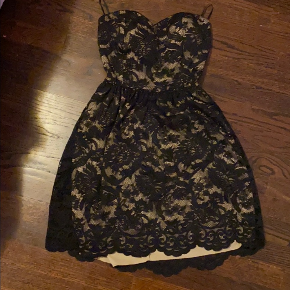 Strapless black lace dress